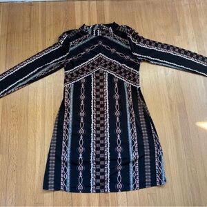 Free People Black and Patterned Long Sleeve Dress